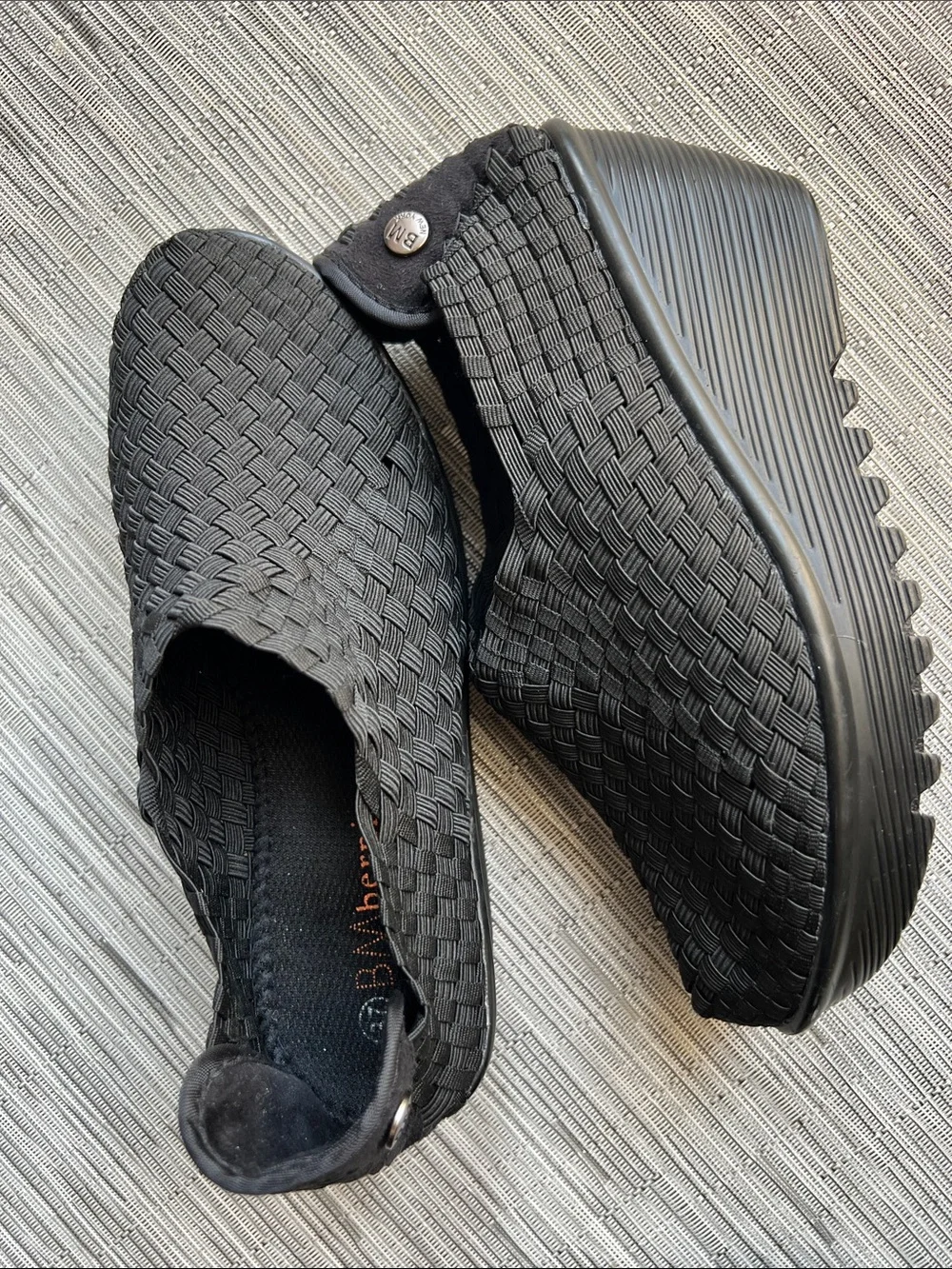 Bernie Mev Black Woven Elastic Slip-On Wedges- Size 37 / US 6.5-7